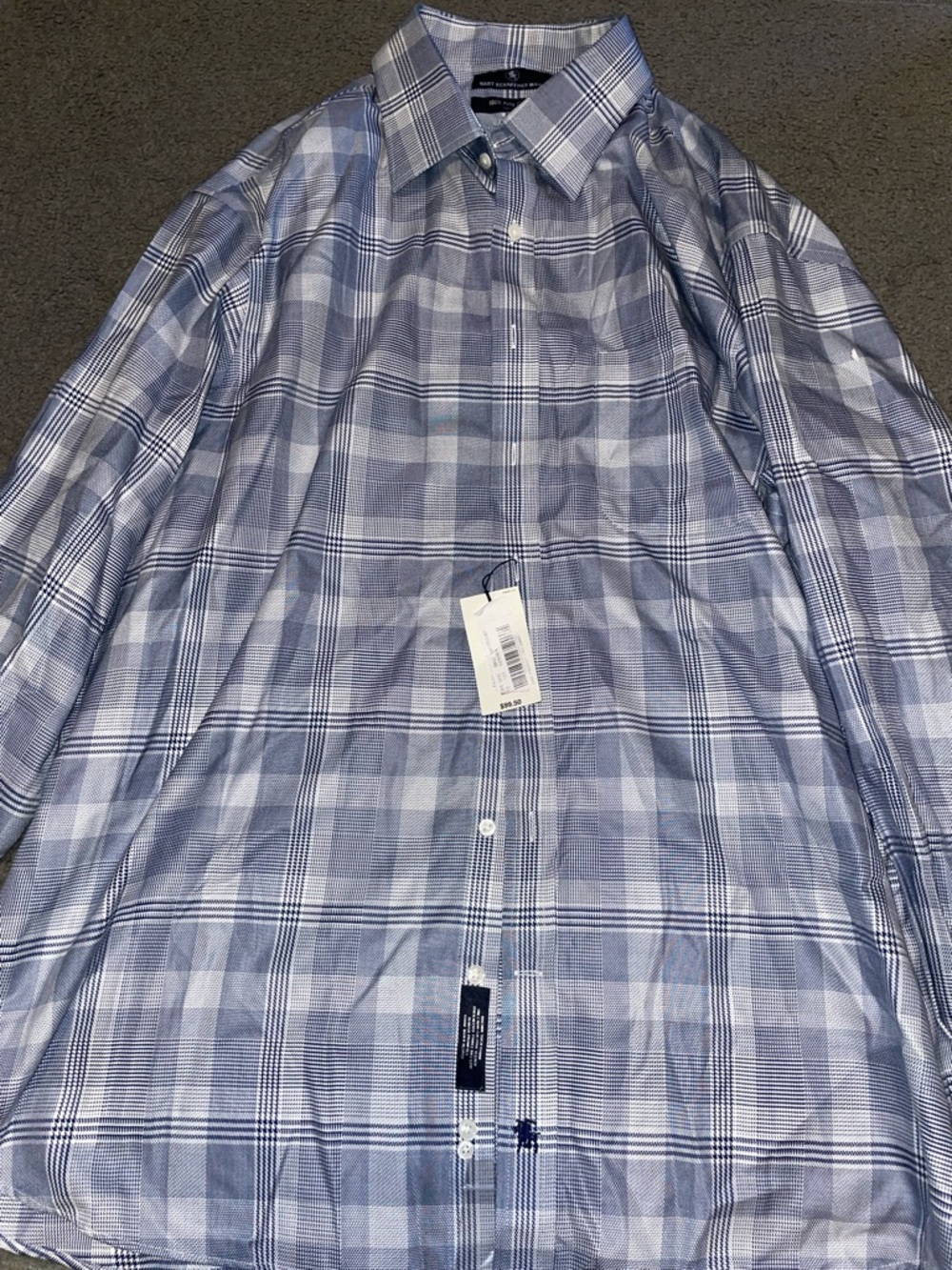 Hart Schaffner Marx Light and Navy Blue Plaid Button-Down Shirt
